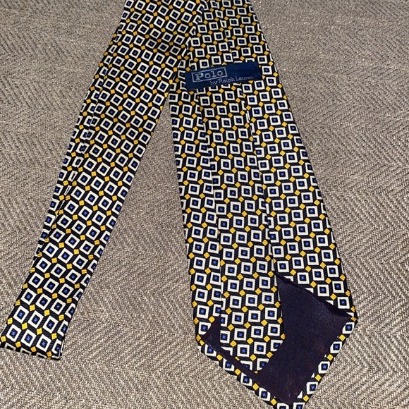 Polo Ralph Lauren Geometric Patterned Tie in Blue and Yellow - Picture 3 of 6